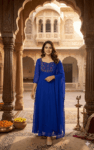 Georgette Flared Umbrella Kurti Dupatta Set(ROYAL BLUE )