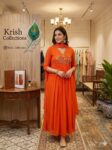 Georgette Flared Umbrella Kurti Dupatta Set(ORANGE )